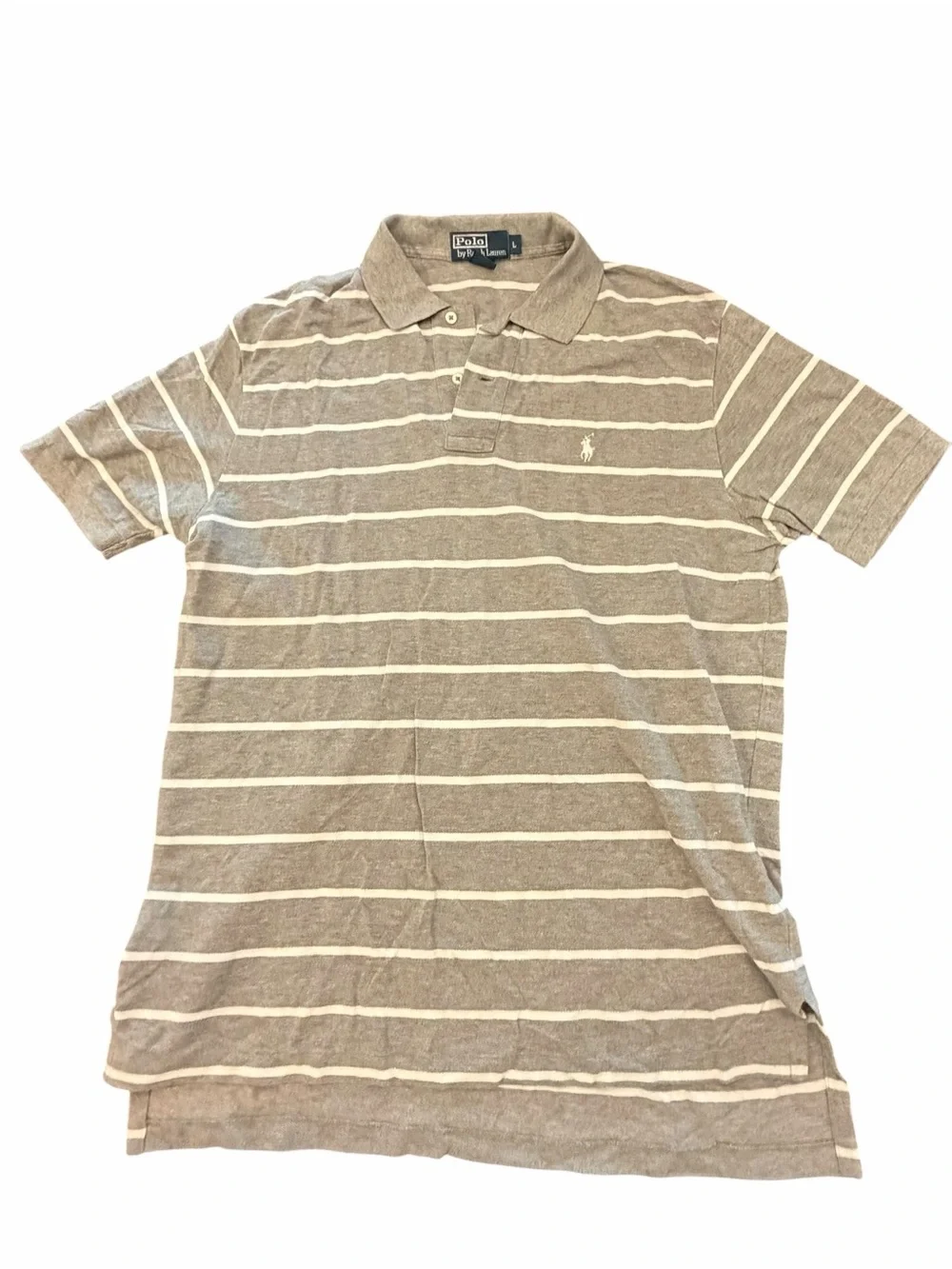 Polo Ralph Lauren Short Sleeve Polo Shirt Grey White Stripes Large Preppy Casual